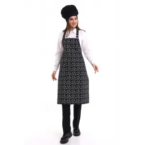 Desenli Askılı Önlük - 3802 Kılçık Siyah