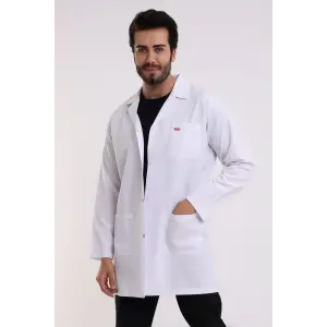 Doktor Öğretmen Erkek Önlük Ara Boy Ceket Yaka - 171 Beyaz