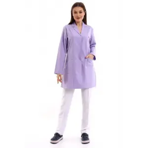 Doktor Öğretmen Kadın Önlük Ara Boy Ceket Yaka - 11 Lila