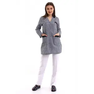 Doktor Öğretmen Kadın Önlük Ara Boy Ceket Yaka - Pöti Kare Lacivert