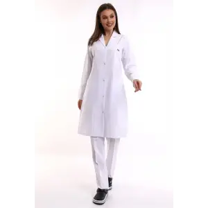 Doktor Öğretmen Kadın Önlük Uzun Boy Ceket Yaka - 171 Beyaz