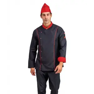 Erkek Aşçı Ceket 01 - Siyah Kırmızı Biye