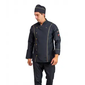 Erkek Aşçı Ceket 01 - Siyah-sarı Biye
