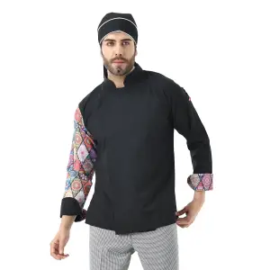 Erkek Likralı Kol Desenli Aşçı Ceket - 6403 Siyah Çini