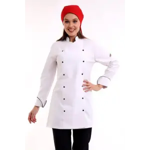 Kadın Aşçı Ceketi - Likralı Beyaz