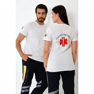 Paramedik Yuvarlak Yaka Penye Kısa Kol Tshirt - Beyaz