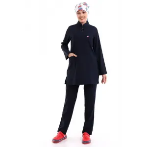 Soft Likralı Tesettür Forma Takım İki Çıtçıt - 6402 Lacivert Soft