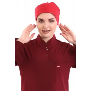 Tesettür Bone - 5308 Kırmızı Küçük Kalp