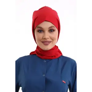 Tesettür Boyun Bağlamalı Bone - 115 Kırmızı