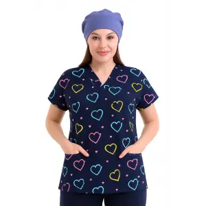 Yarasa Kol Desenli Tek Üst - 5029 Lacivert Kalp