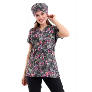 Yarasa Kol Dijital Unisex Desenli Üst - 6508 Siyah Kelebek