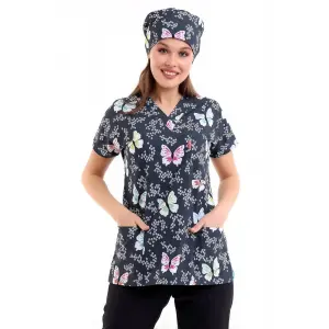 Yarasa Kol Dijital Unisex Desenli Üst - 6509 Füme Kelebekler