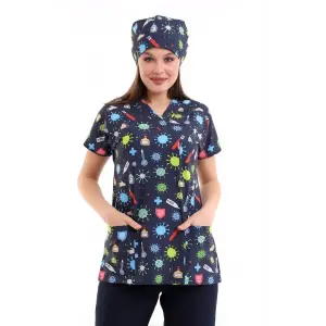 Yarasa Kol Dijital Unisex Desenli Üst - 6528 Sağlık Semboller