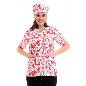 Zarf Yaka Desenli Üst - 11001 Kırmızı Micky