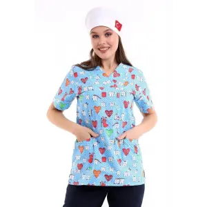 Zarf Yaka Desenli Üst - 2113 Turkuaz Diş