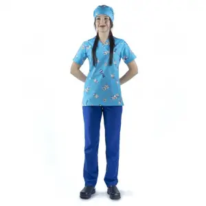 Zarf Yaka Desenli Üst - 3703 Turkuaz Sağlıkçı