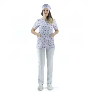 Zarf Yaka Desenli Üst - 4104 Lila Diş