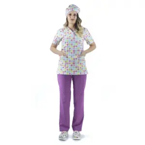 Zarf Yaka Desenli Üst - 5303 Kare Renkli