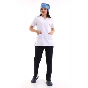 Zarf Yaka Kadın Takım - Beyaz Lacivert