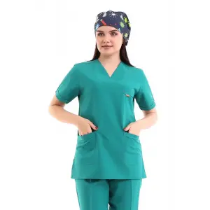 Zarf Yaka Kadın Tek Üst - 30 Ameliyathane Yeşili