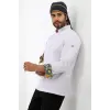 Erkek Likralı Kol Desenli Aşçı Ceket - 6401 Beyaz Renkli Daire