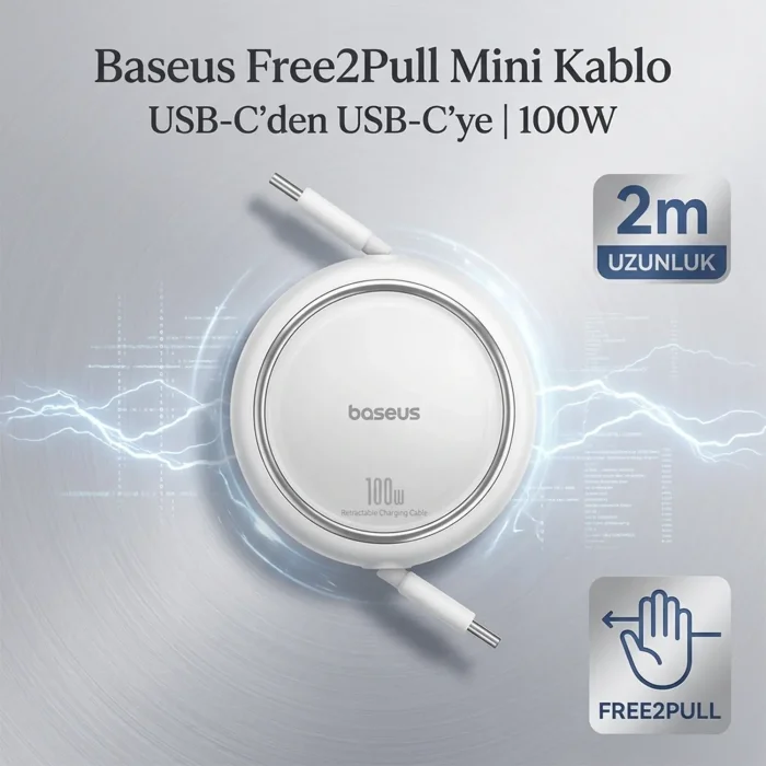 Baseus Free2Pull 2 m Type-C to Type-C Hızlı Şarj Kablosu