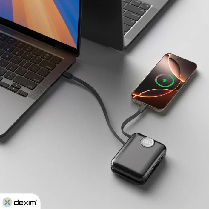 Dexim 10.000 mAh 45W Lightning Type-C Kablolu Hızlı Taşınabilir Güç Kaynağı