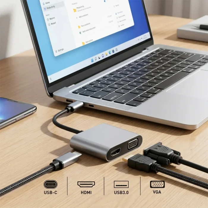 Dexim DHU0004 USB-Typ-c HDMI VGA Hub Laptop Docking Station