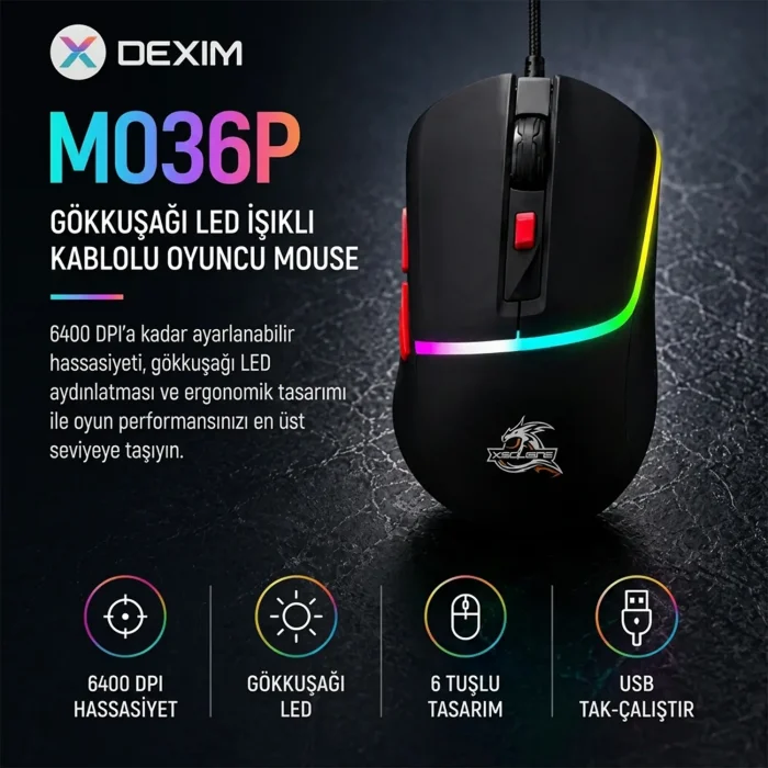 Dexim DMA027 Kablolu Optik Oyuncu Mouse