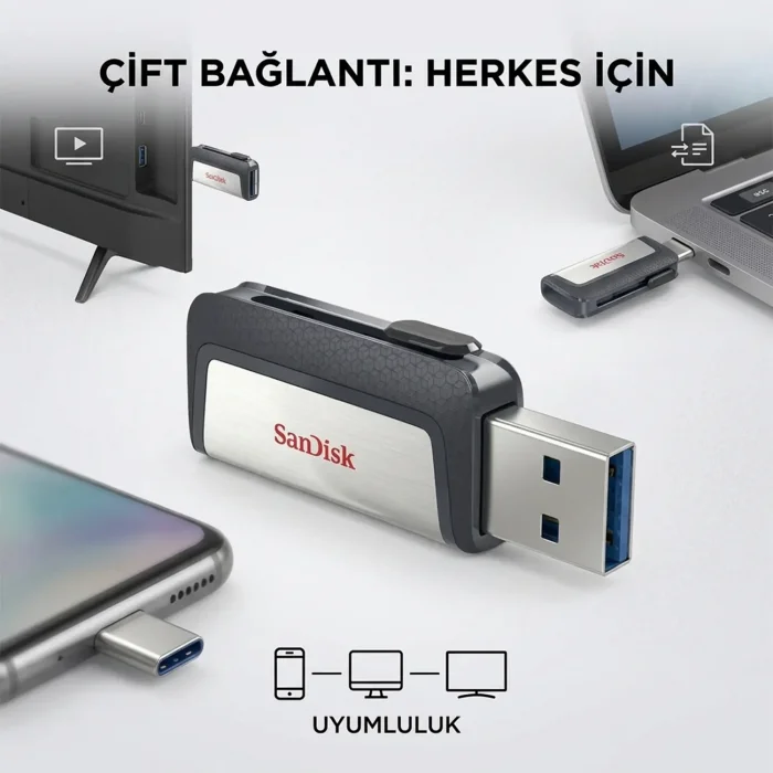 Sandisk SDDDC2-256G-G46 USB 256GB Ultra Dual Drive Type-C 3.1 Flash Bellek