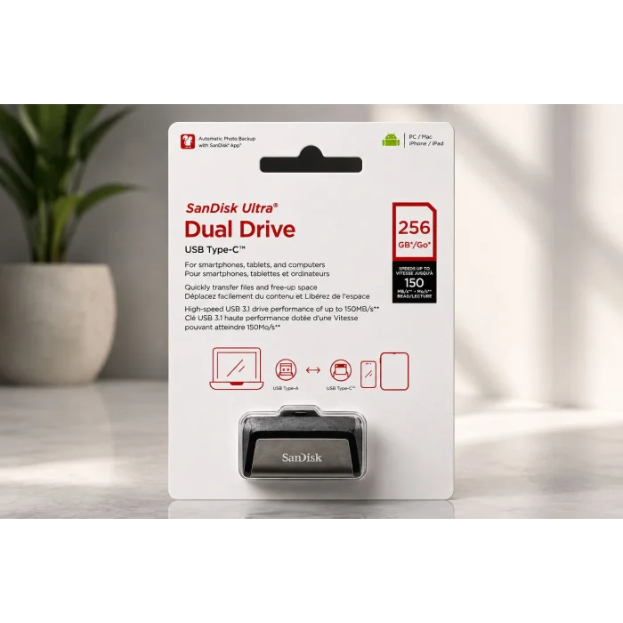 Sandisk SDDDC2-256G-G46 USB 256GB Ultra Dual Drive Type-C 3.1 Flash Bellek