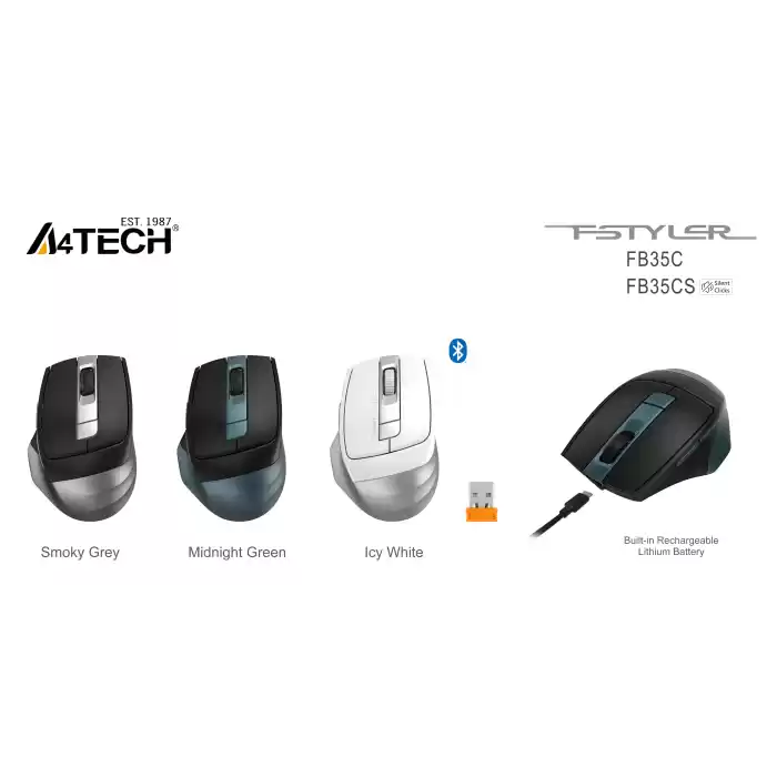 A4 TECH FB35C Bluetooth Kablosuz 2.4Ghz Gri Şarjlı Mouse