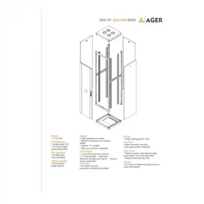 AGER Vega Base 26U W=800mm D=1000mm 19 Dikili Tip Kabinet