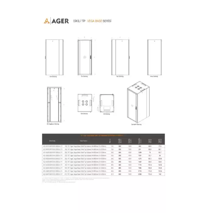 AGER Vega Base 26U W=800mm D=1000mm 19 Dikili Tip Kabinet