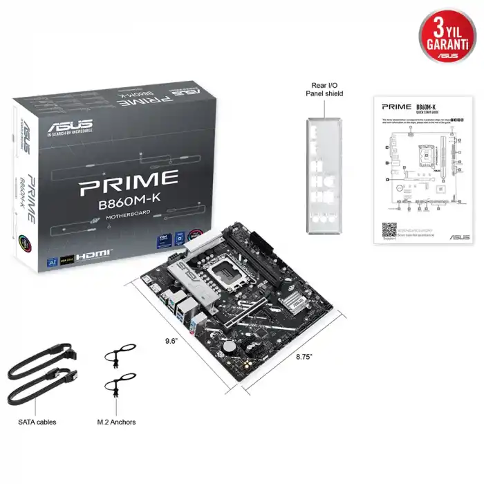 ASUS PRIME B860M-K B860 DDR5 (Vga Yok) GLan 2.5G mATX HD DP USB3 M2 1851p Anakart