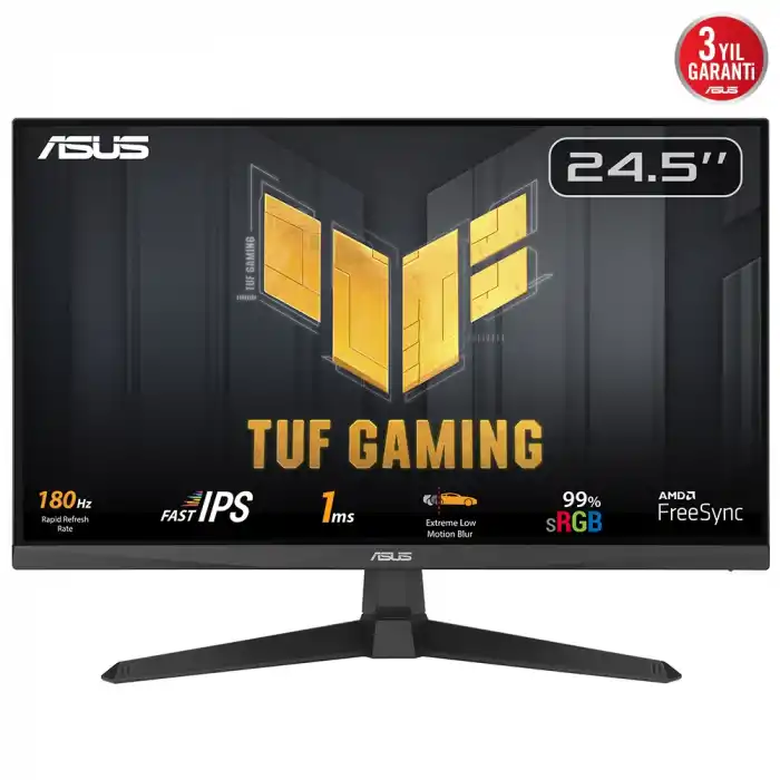 ASUS VG259Q3A TUF GAMING 24.5 LED IPS 1ms 180Hz 1920x1080 FullHD 2xHDMI DP Multimedya (Vesa) AMD Free FastIPS ELMB Siya