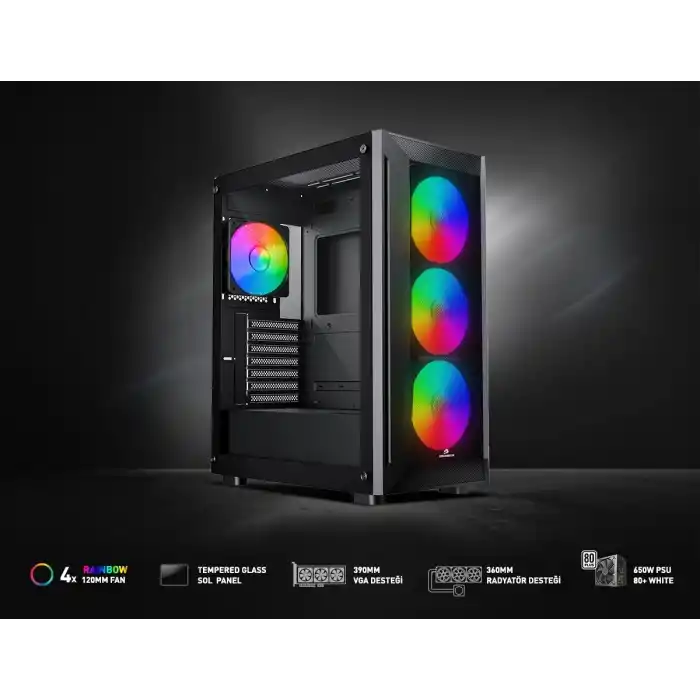 GAMEBOOSTER RAIDER E651B 650W 80+ Siyah Mesh Panel Full Tower E-ATX Kasa