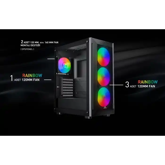 GAMEBOOSTER RAIDER E651B 650W 80+ Siyah Mesh Panel Full Tower E-ATX Kasa