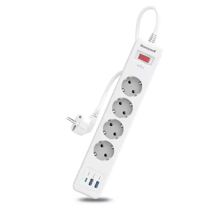 Honeywell 4lü Akım Koruyucu Priz  2x USB-A + 1x USB-C 20W PD - Beyaz