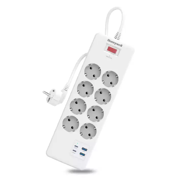 Honeywell 8li Akım Koruyucu Priz  2x USB-A + 2x USB-C 20W PD - Beyaz