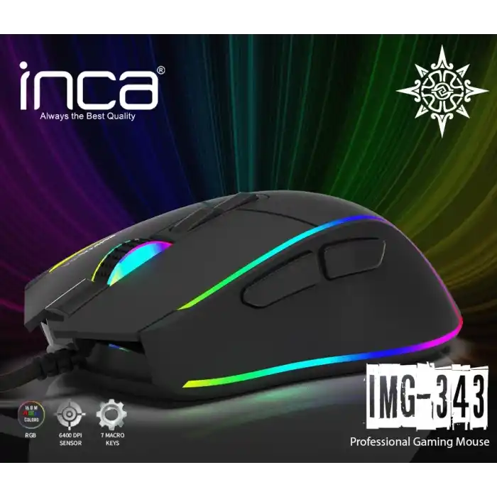 INCA IMG-343 USB 6400dpi siyah RGB Optik Oyuncu Mouse