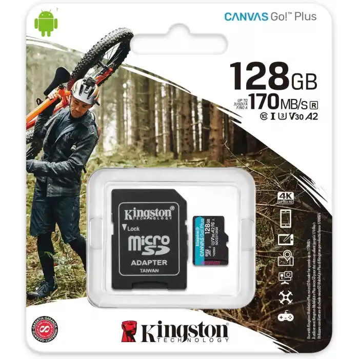 Kingston Canvas Go Plus SDCG3/128GB Class10 UHS-I U3 A2 V30 128 GB Micro SD Kart