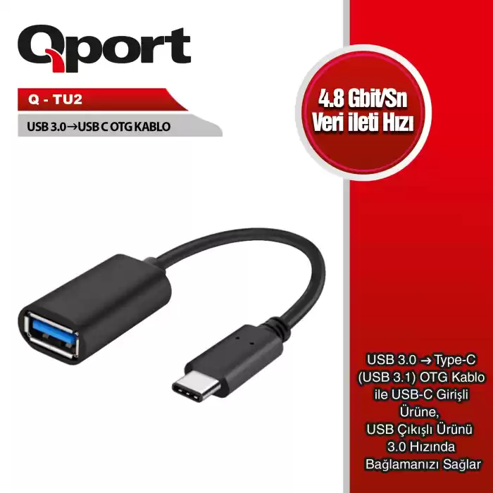 QPORT TYPE-C TO USB3.0 OTG 5GBPS ADAPTER KABLO (Q-TU2)
