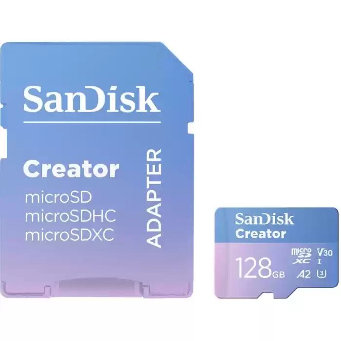 SanDisk Creator 128GB 190/90MB/s microSDXC UHS-I A2 V30 Adaptörlü Hafıza Kartı SDSQXAA-128G-IN6MS