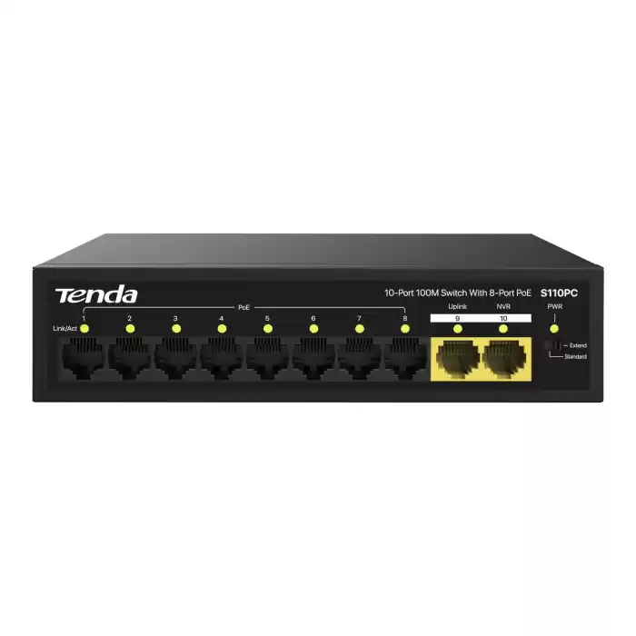 TENDA S110PC 8FE PoE Port (80W), 2FE Uplink Desktop Switch