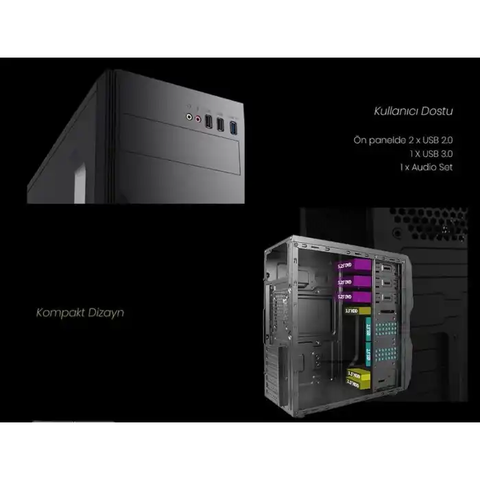 VENTO TA-K61 500W Siyah-Gümüş Mid Tower ATX Kasa