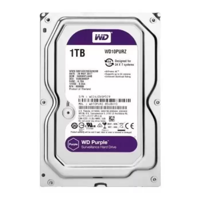 WESTERN DIGITAL WD10PURZ PURPLE 3.5 1TB 5400rpm 64mb SATA 7/24 Harddisk