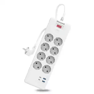 Honeywell 8li Akım Koruyucu Priz  2x USB-A + 2x USB-C 20W PD - Beyaz