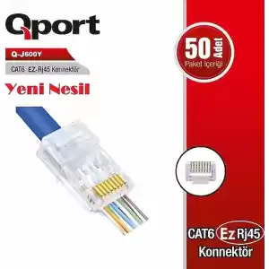 QPORT CAT6 (50Lİ PAKET) EZ-RJ45 YENİ NESİL KONNEKTÖR (Q-J600Y)