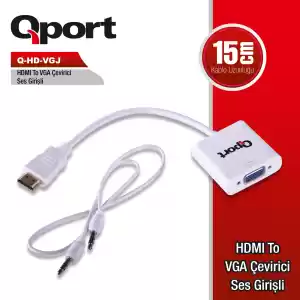 QPORT HDMI to VGA ÇEVİRİCİ SES GİRİŞİ VE KABLOSU + GÜÇ GİRİŞİ KABLOSU (Q-HD-VGJ)